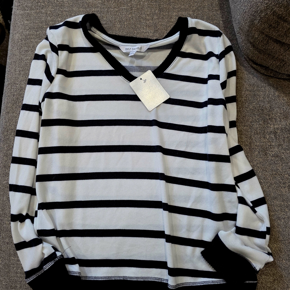 Emily Daniels Black and White Striped Sweater